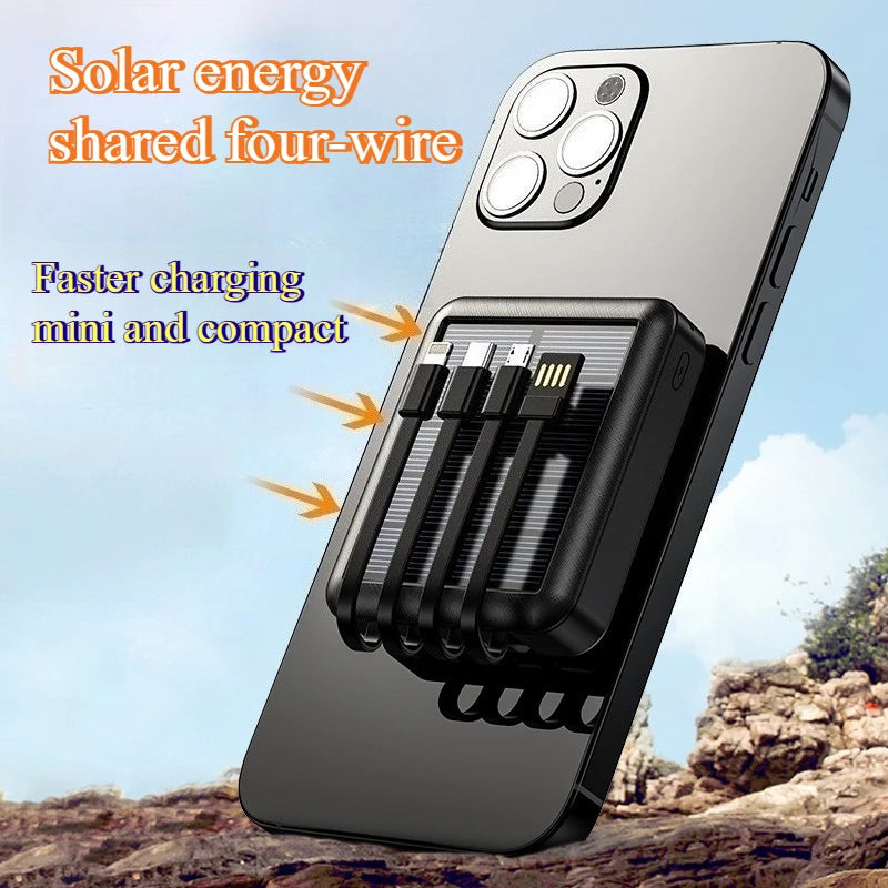 20000mAh small solar power bank with integrated cable