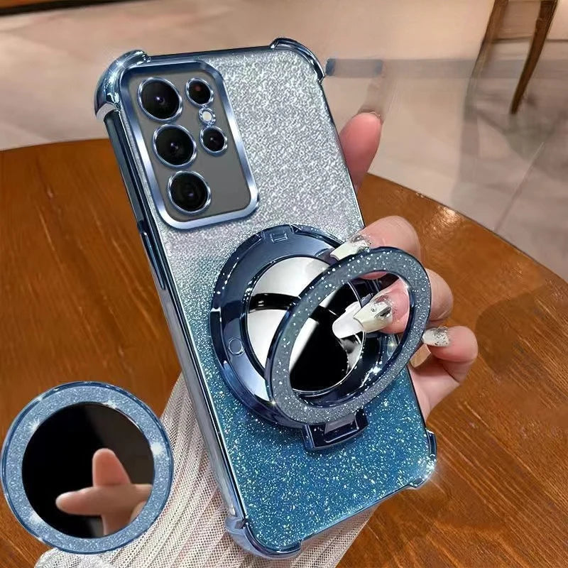 Glitzer Spiegel Hülle mit Ständer für Samsung S25
