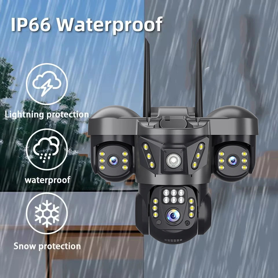 12MP 6K Outdoor IP Camera with 3 Lenses &amp; PTZ