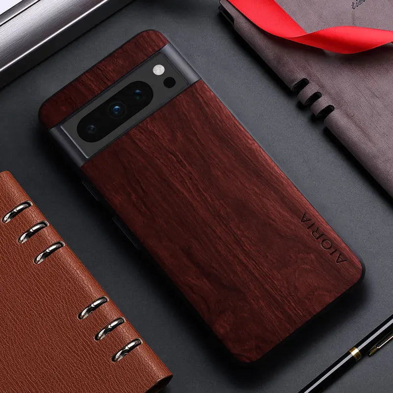 Bambus Holz PU Leder Hülle Pixel 8 Pro