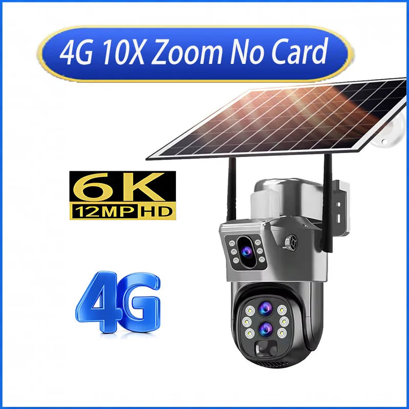 Solar Outdoor Kamera 12MP 6K 4G SIM 10X Zoom PTZ