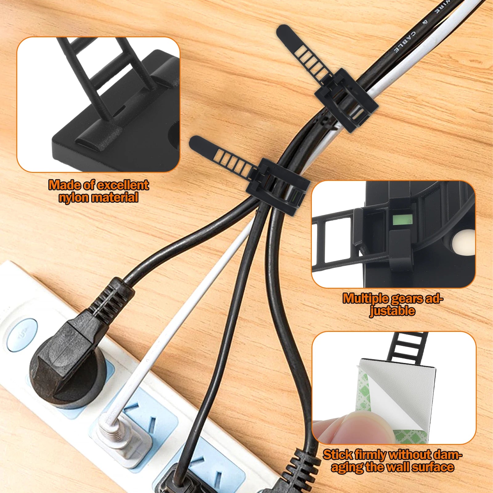 100 Stück selbstklebende Nylon Kabelbinder Set